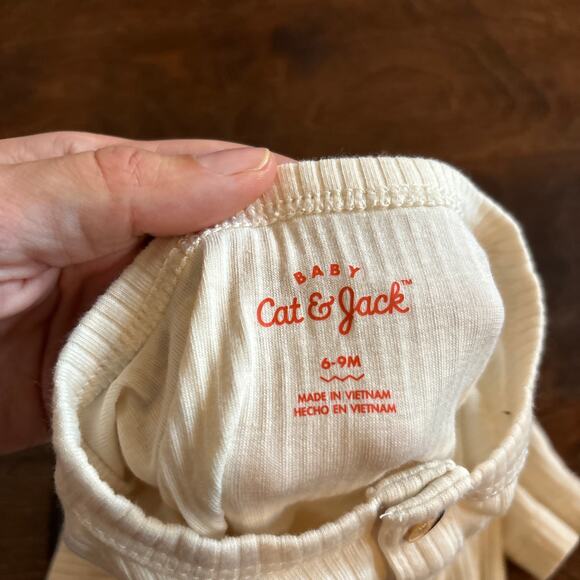 Cat and Jack Boys 6-9 Months Henley Bodysuit Cream Modal Ribbed Long Sleeve - Picture 3 of 5